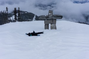 Snow angel and the Inukshuk